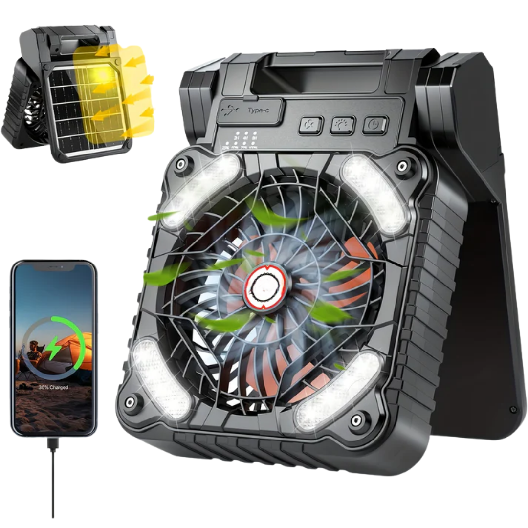 Ventilateur Portable - Ventilateur Pliable avec Panneau Solaire et LED