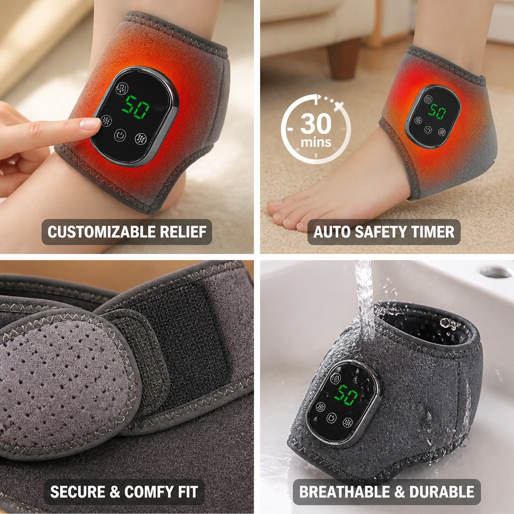 Massager Ajustable à Chaleur Infrarouge & Vibration pour Cheville et Poignet