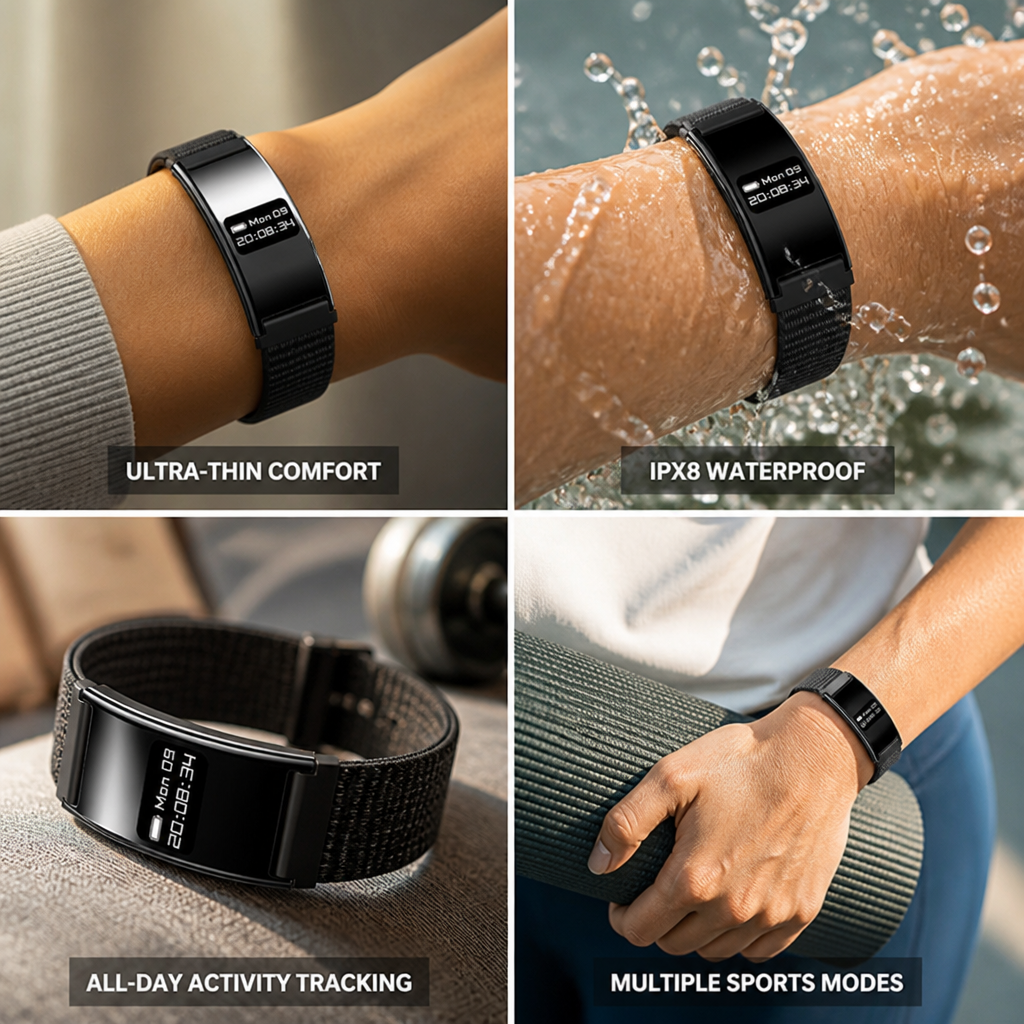 Montre intelligente ultra-fine étanche IPX8 avec suivi de fitness