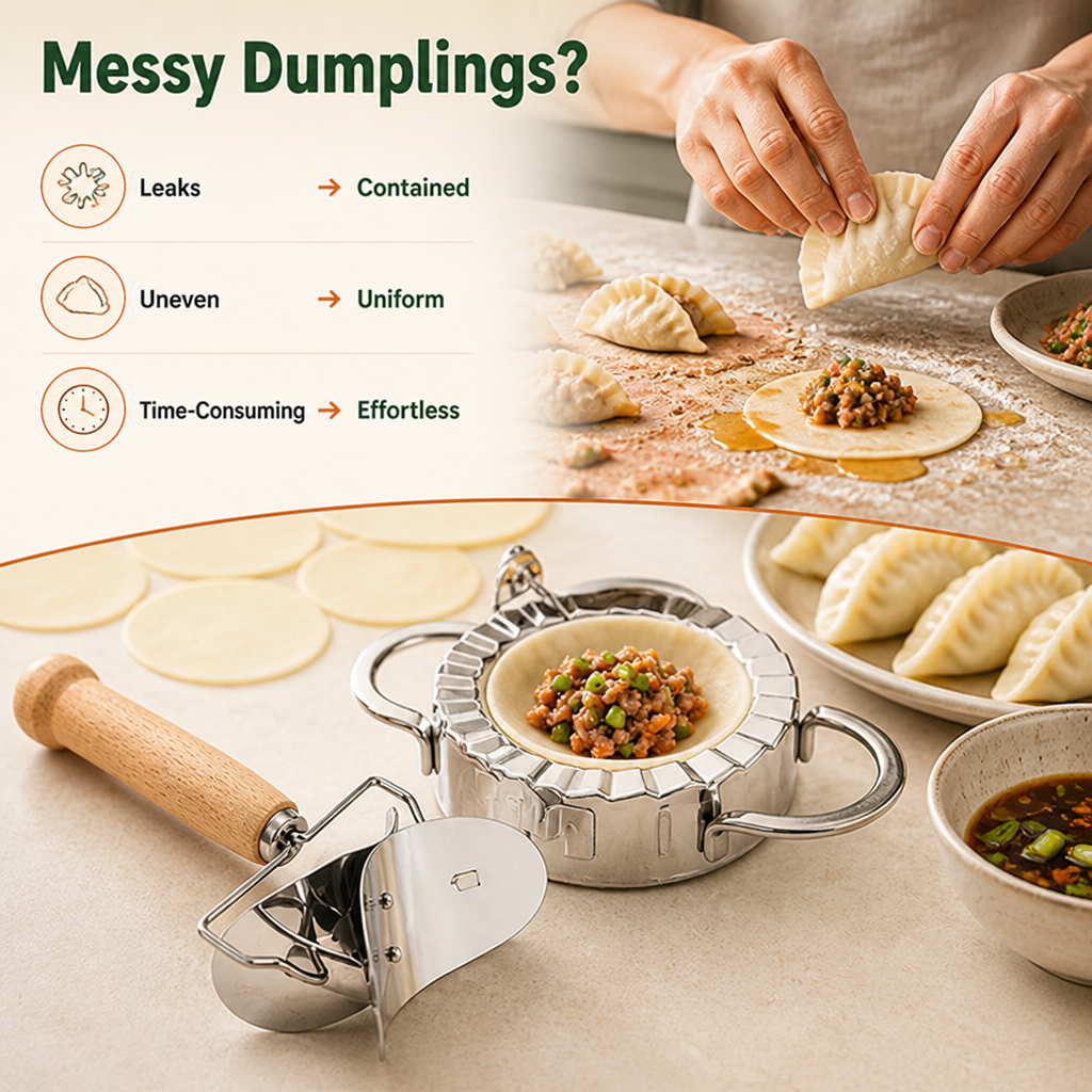 Dumpliva™ Ensemble de coupeurs à raviolis et pâte en acier inoxydable — Des raviolis parfaits sans effort qui transforment votre cuisine en une célébration
