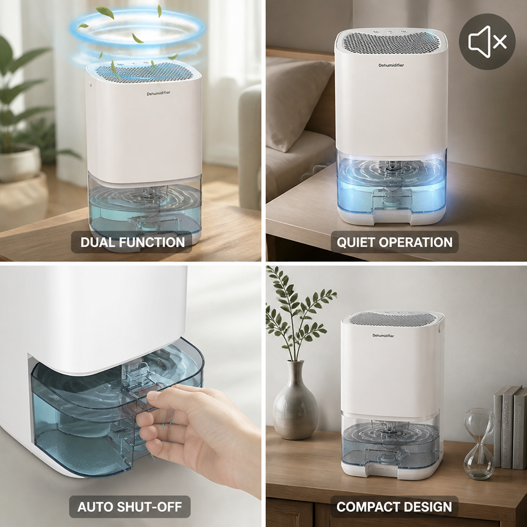 Déshumidificateur et Purificateur d'Air 2-en-1 Silencieux (Arrêt Automatique)