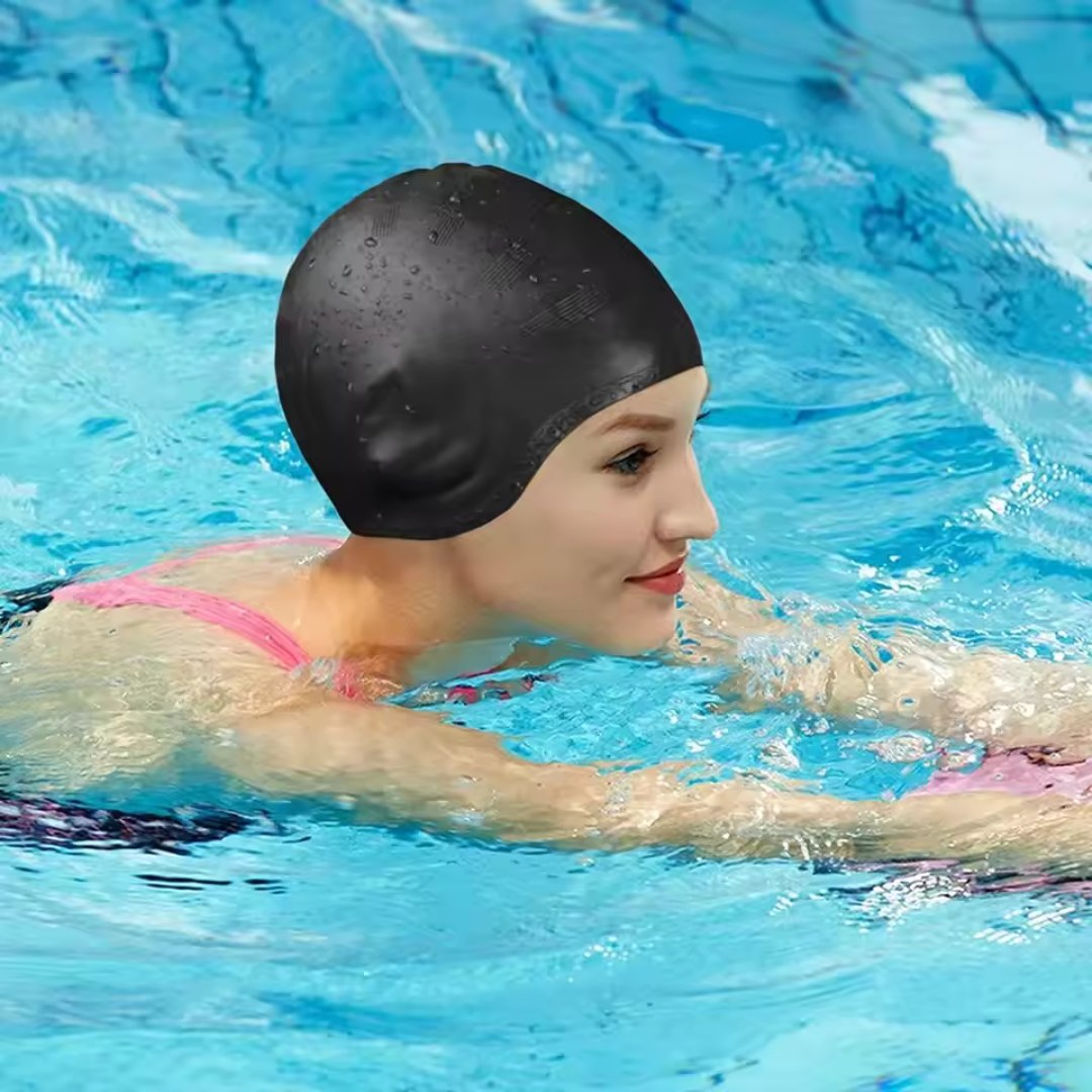Bonnet de bain en silicone pour cheveux longs, bonnet de bain avec protection pour les oreilles, bonnet de bain imperméable pour femmes et hommes