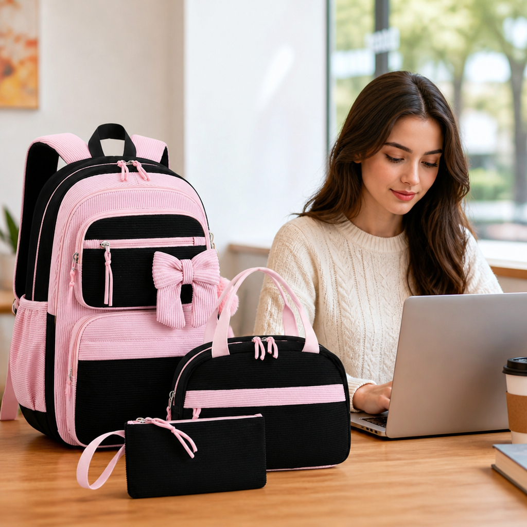 Sac à dos en velours côtelé prêt pour ordinateur portable (ensemble de 3)