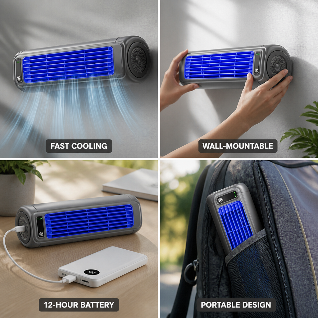 Climatiseur Portable Murale à Refroidissement Rapide (Batterie de 12 Heures)