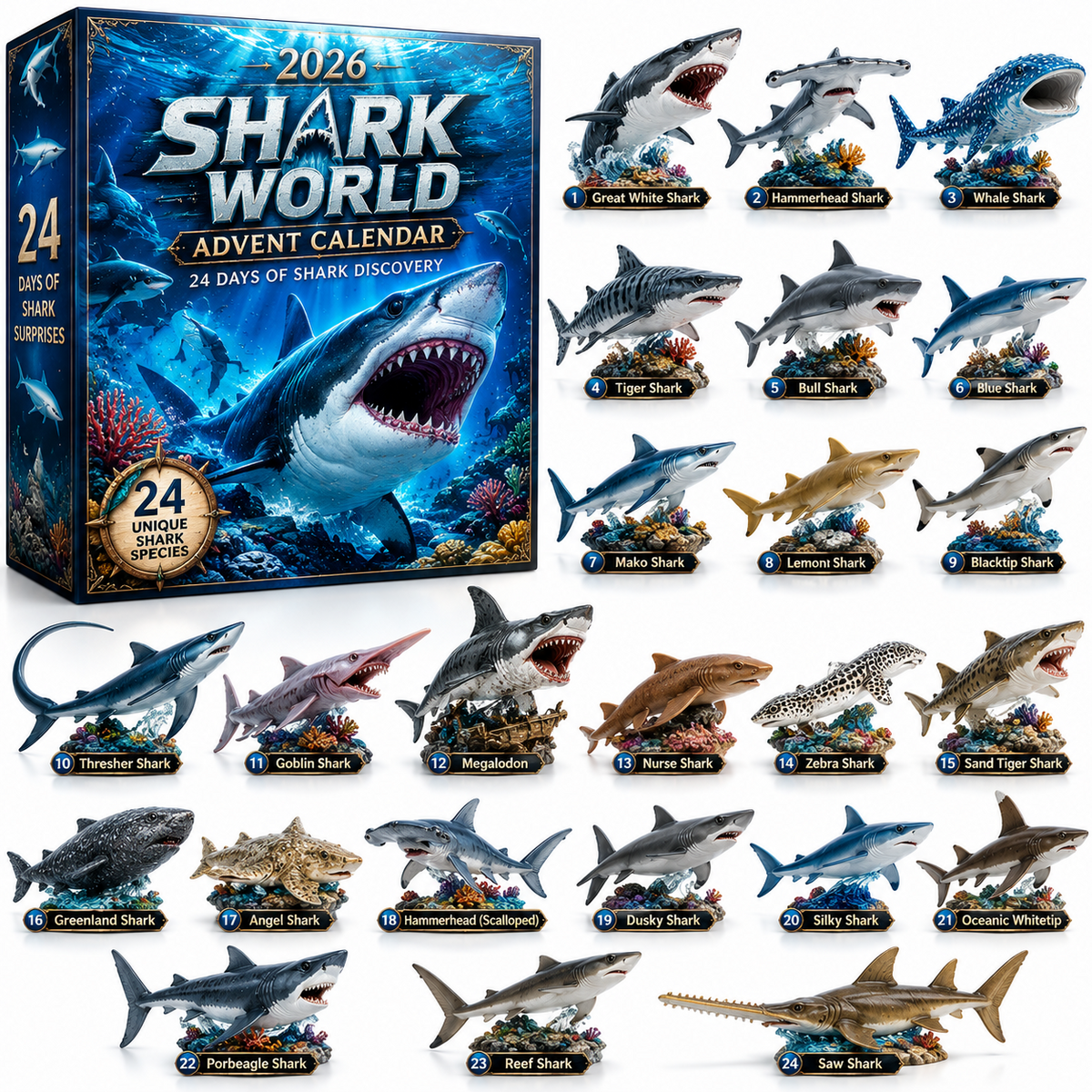 🔥50% De Réduction Aujourd'hui Seulement-🦈 Calendrier de l'Avent Shark World 2026