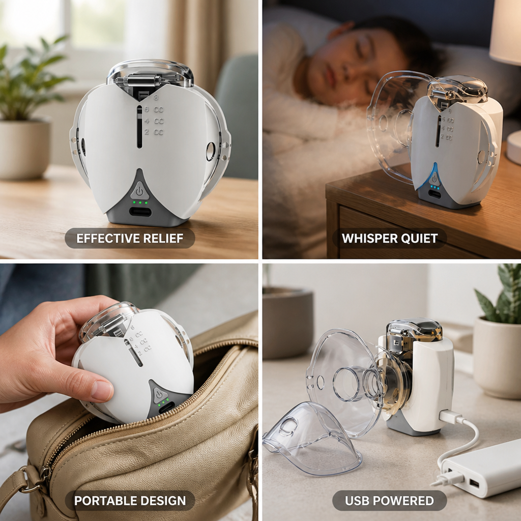 Nébuliseur Maillé Silencieux Alimenté par USB (Comprend des Masques pour Adultes et Enfants)