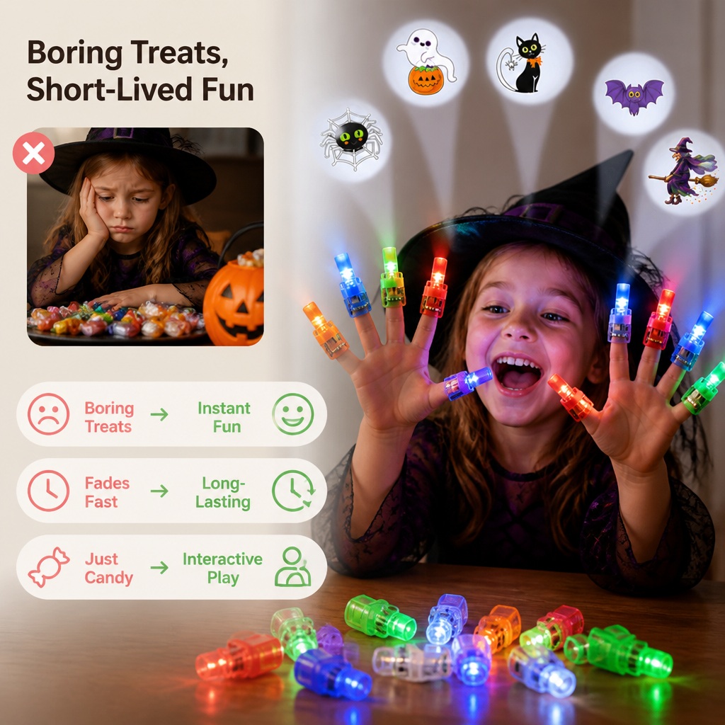 BooLuma™ Anneaux de Projecteur pour Doigts — Éveillez l'Émerveillement et la Joie d'Halloween à Chaque Touche (24pcs)