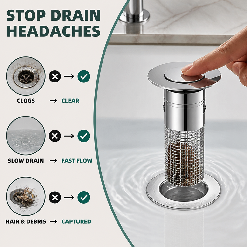 ClearFlowGuard™ — Dites adieu aux drames de drainage et profitez d'une salle de bain fluide et sans stress chaque jour