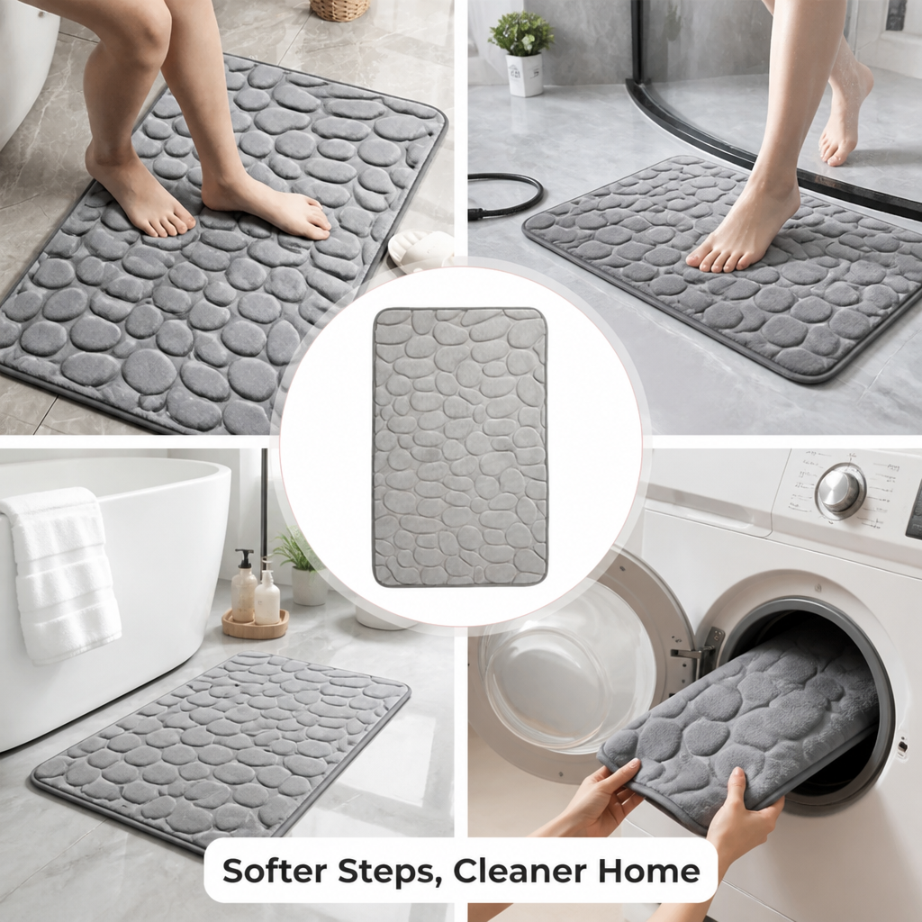 AquaLuxe™ Tapis de Bain en Mousse Mémoire — Entrez dans la Chaleur Instantanée et le Confort Antidérapant à Chaque Douche