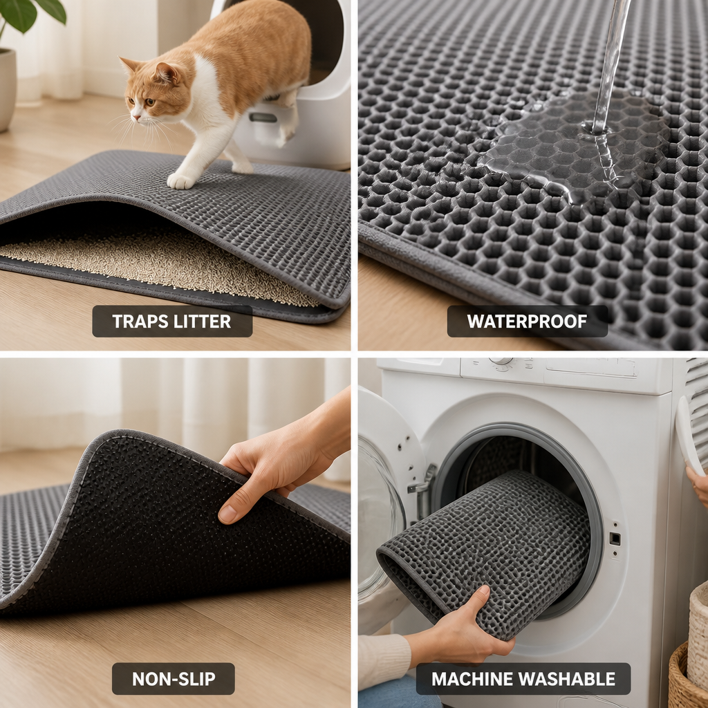 Tapis à Litière pour Chat Imperméable et Antidérapant à Double Couche