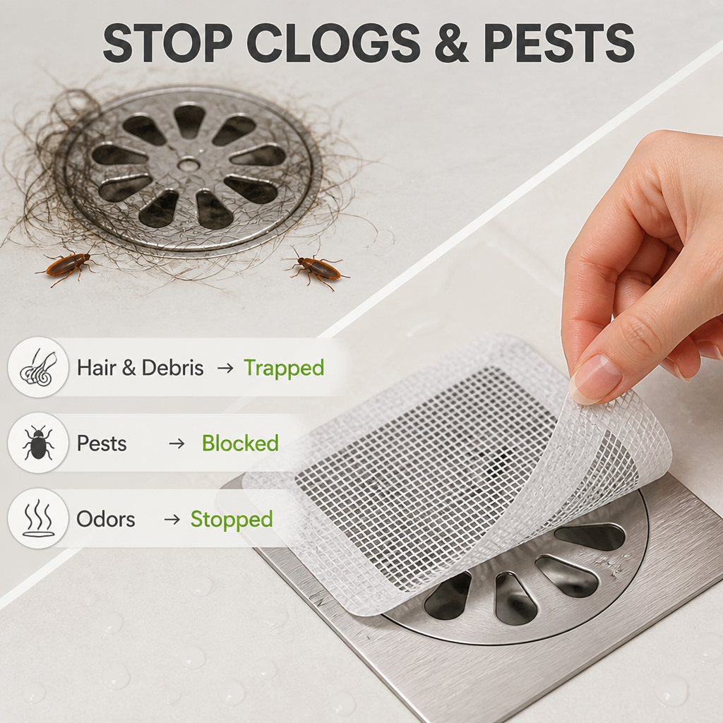 ClearFlowGuard™ — Gardez vos drains propres, frais et à l'abri des nuisibles sans lever le petit doigt
