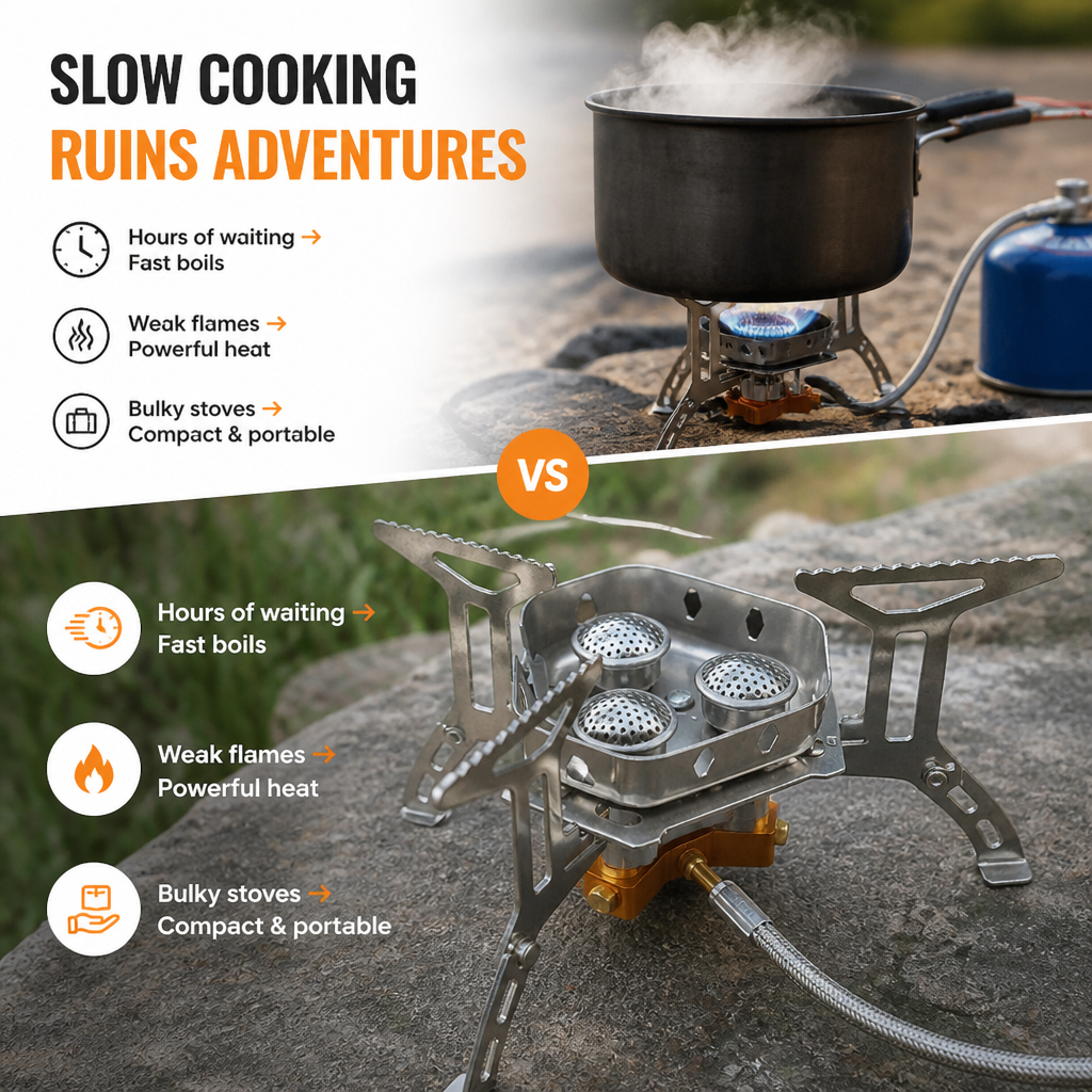 Réchaud de Camping BlazeRoam™ 5800W — Allumez la Liberté et Nourrissez Vos Aventures les Plus Sauvages Plus Rapidement