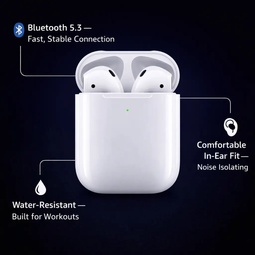 BowLift | Écouteurs sans fil de 2ème génération avec étui de chargement - Écouteurs Bluetooth abordables pour iPhone