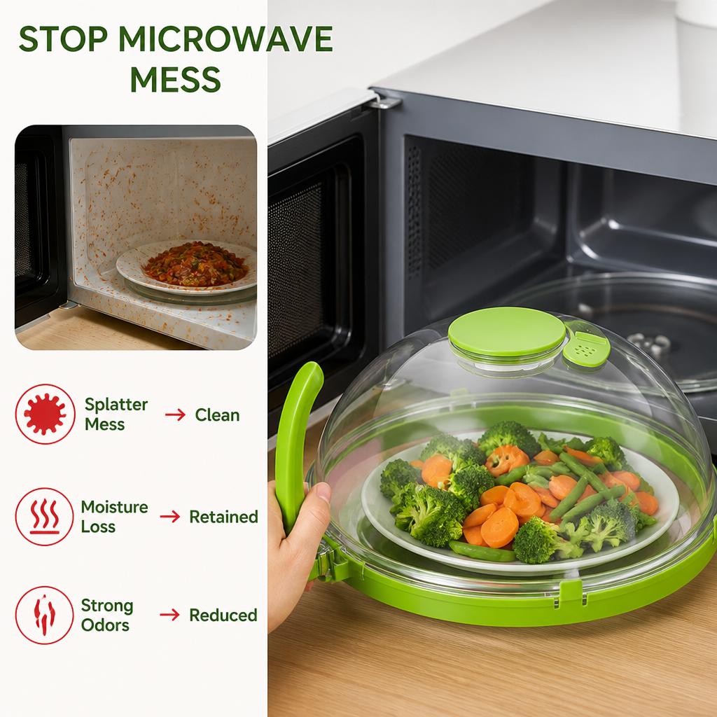 Splatteriva™ Micro-ondes Transparent 10" — Conservez les Nutriments et Évitez le Désordre pour des Repas Plus Sains et Savoureux à Chaque Fois
