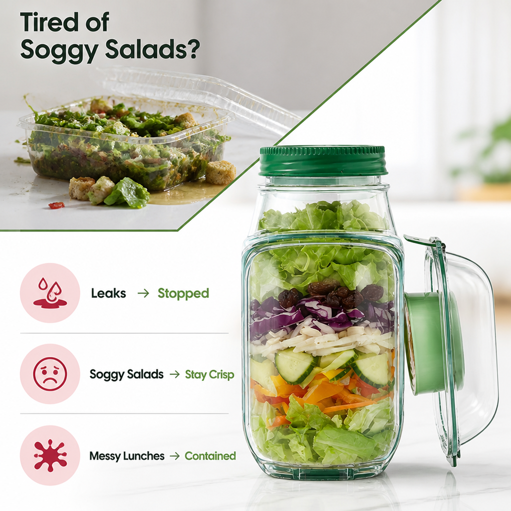 Crispora™ Pot à Salade — Gardez Chaque Croquant Frais et Votre Déjeuner Étanche en Déplacement