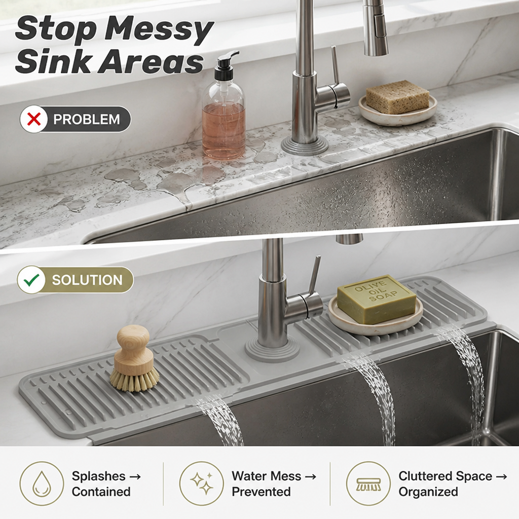 AquaShield™ — Gardez vos comptoirs secs et votre évier impeccable sans lever le petit doigt