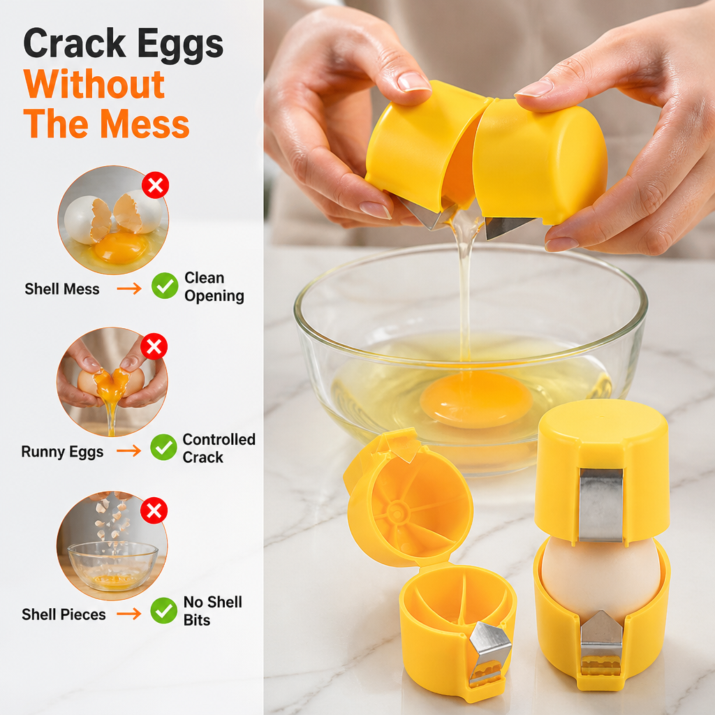 CrackEase™ — Cassez des œufs parfaits instantanément, sans stress et sans taches à chaque fois
