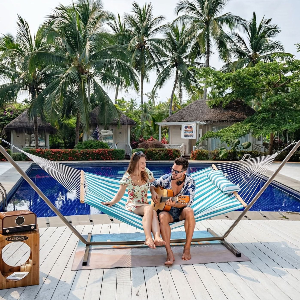 Hamac Matelassé à Double Couche pour Détente sur Patio et au Bord de la Piscine