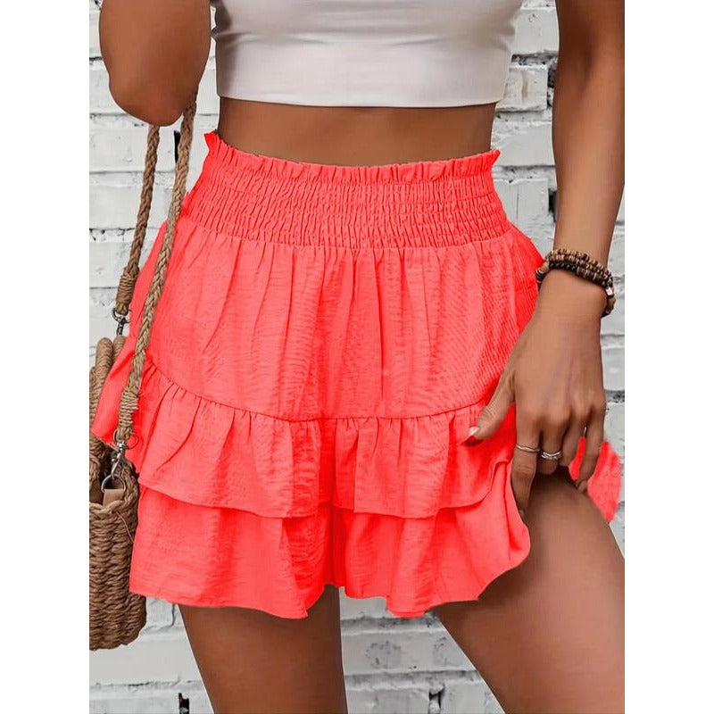 Shorts à volants smockés taille haute – Bas de lounge léger à double couche