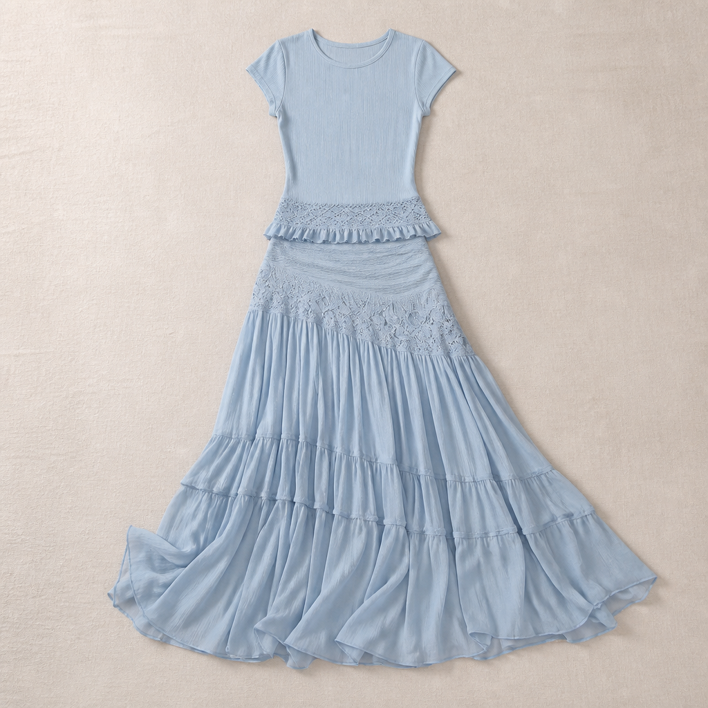 LumaSeren™ – Ensemble Boho en Deux Pièces avec Jupe Maxi à Volants en Dentelle