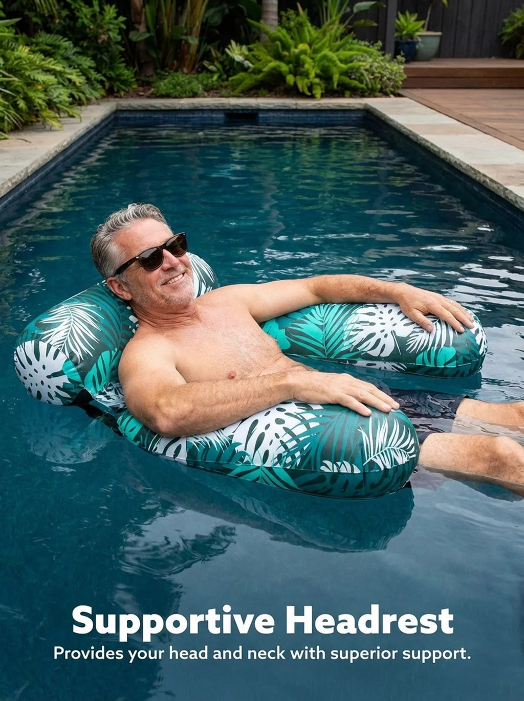 AquaSoothe™ Chaise Longue Gonflable pour Piscine — Flottez Frais, Détendez-vous en Position Droite, Brillez Intensément