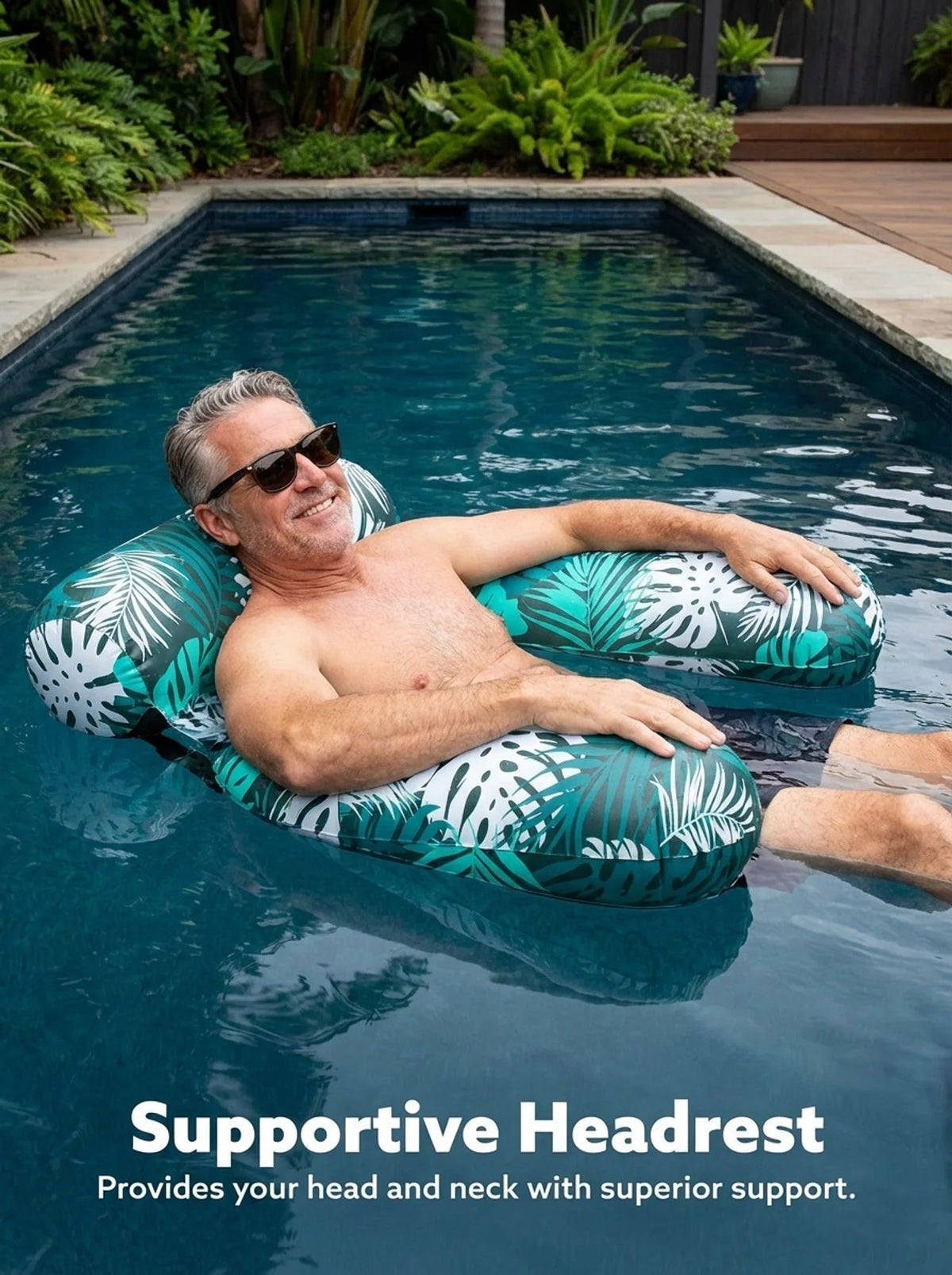 AquaSoothe™ Chaise Longue Gonflable pour Piscine — Flottez Frais, Détendez-vous en Position Droite, Brillez Intensément