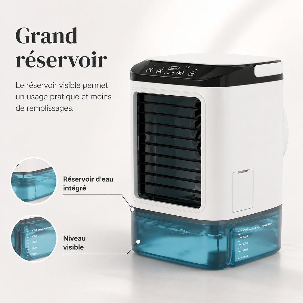 Climatiseur Mini Portable Refroidi par Eau – Alimentation USB avec Grand Réservoir