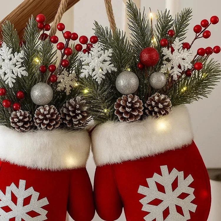Couronne de Noël en forme de moufles – 120 LED avec fonction minuterie