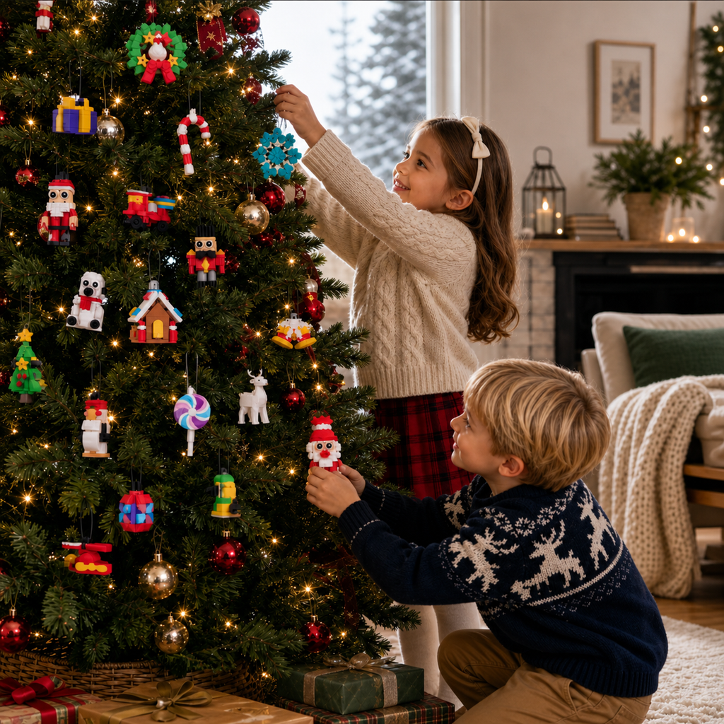 Calendrier de l'Avent en Blocs de Construction d'Ornements de Noël
