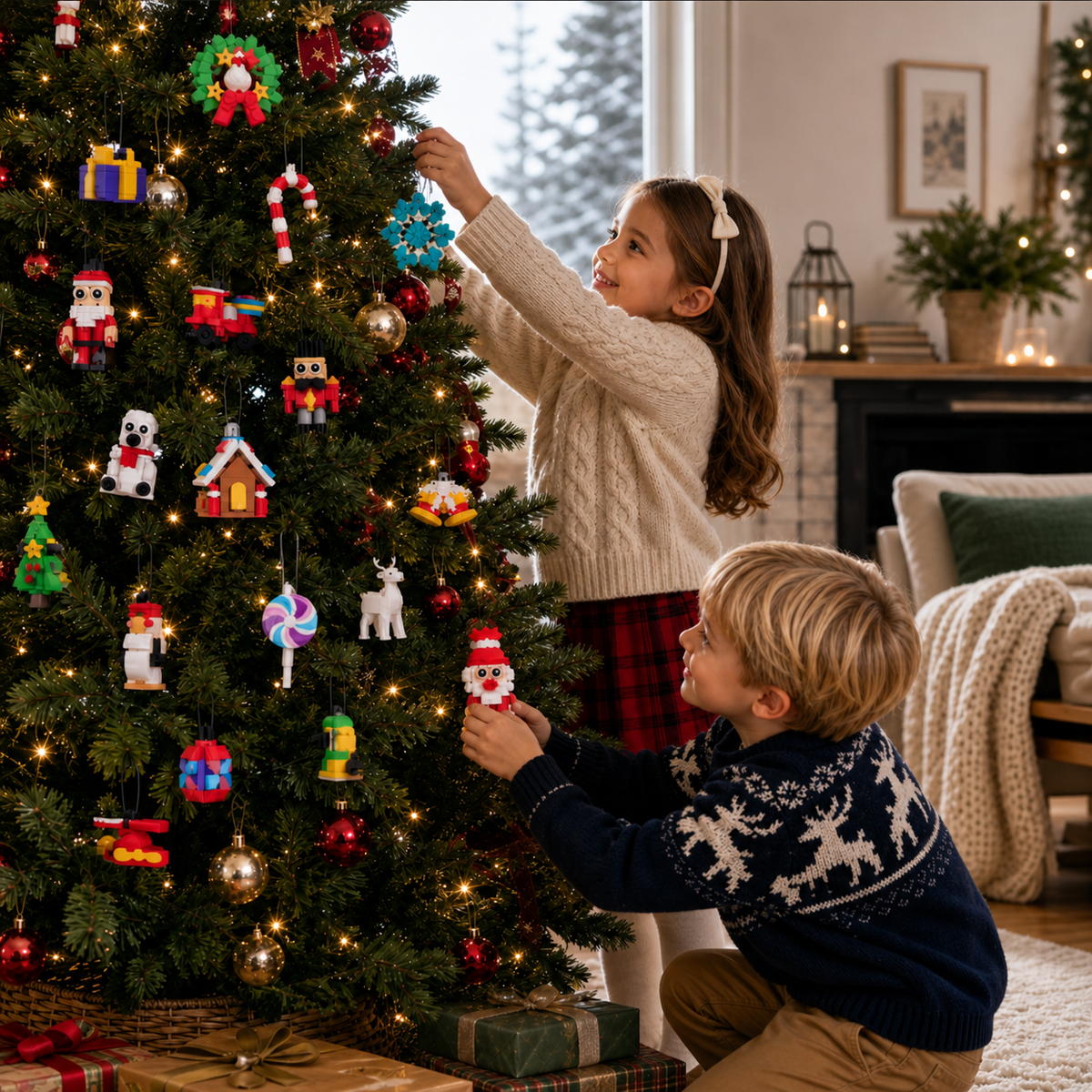 Calendrier de l'Avent en Blocs de Construction d'Ornements de Noël