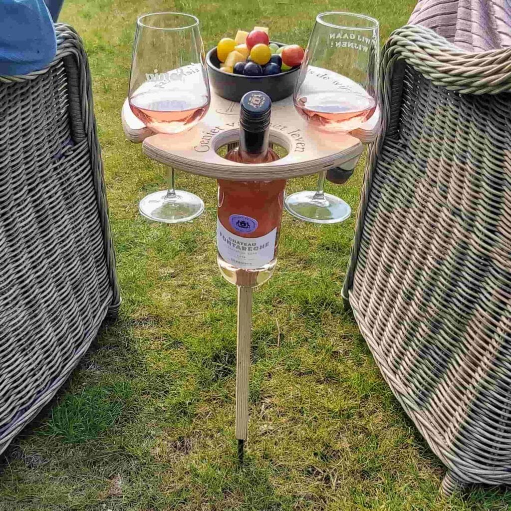 Table de pique-nique pliante en bois avec support à vin | Table de plein air portable pour 2 personnes | Camping & Plage Pique-nique & Voyage