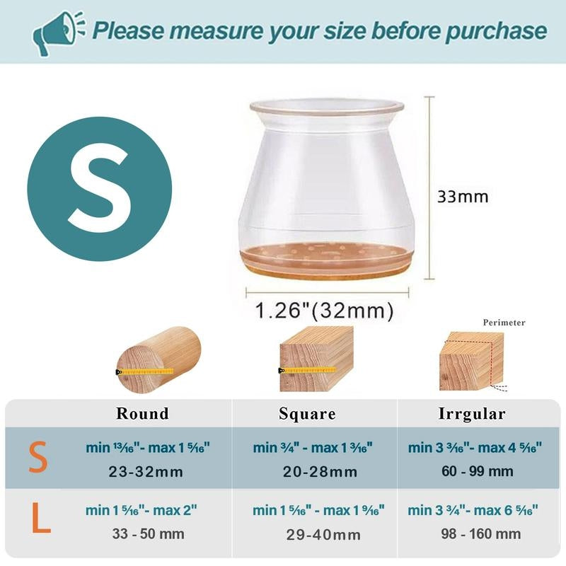 Capsules de jambes de chaise en silicone transparent avec patins en feutre intégrés