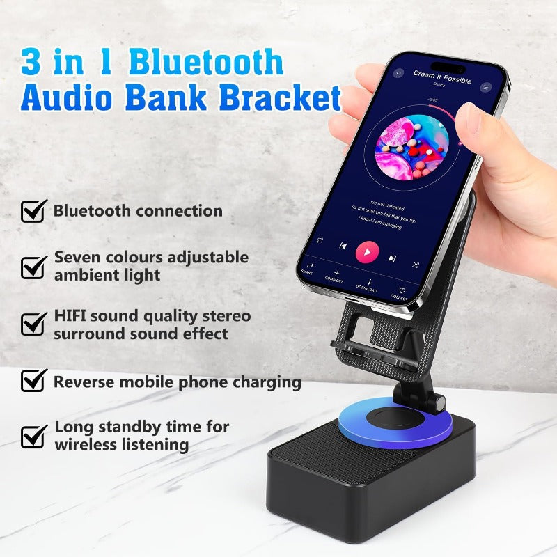 Support de haut-parleur Bluetooth pliable 3-en-1 avec batterie externe