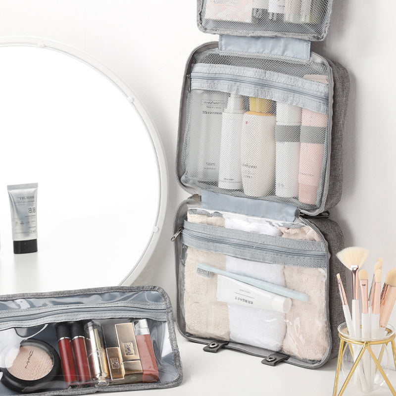 Travelique Organisateur de Voyage pour Cosmétiques | Compact & Résistant à l'eau | Avec 4 Compartiments & Crochet à 360° | Pour Femmes & Hommes