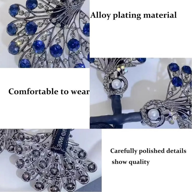Barrette à Cheveux en Forme de Feuille de Cristal｜Élastique à Queue de Cheval Inspiré du Vintage