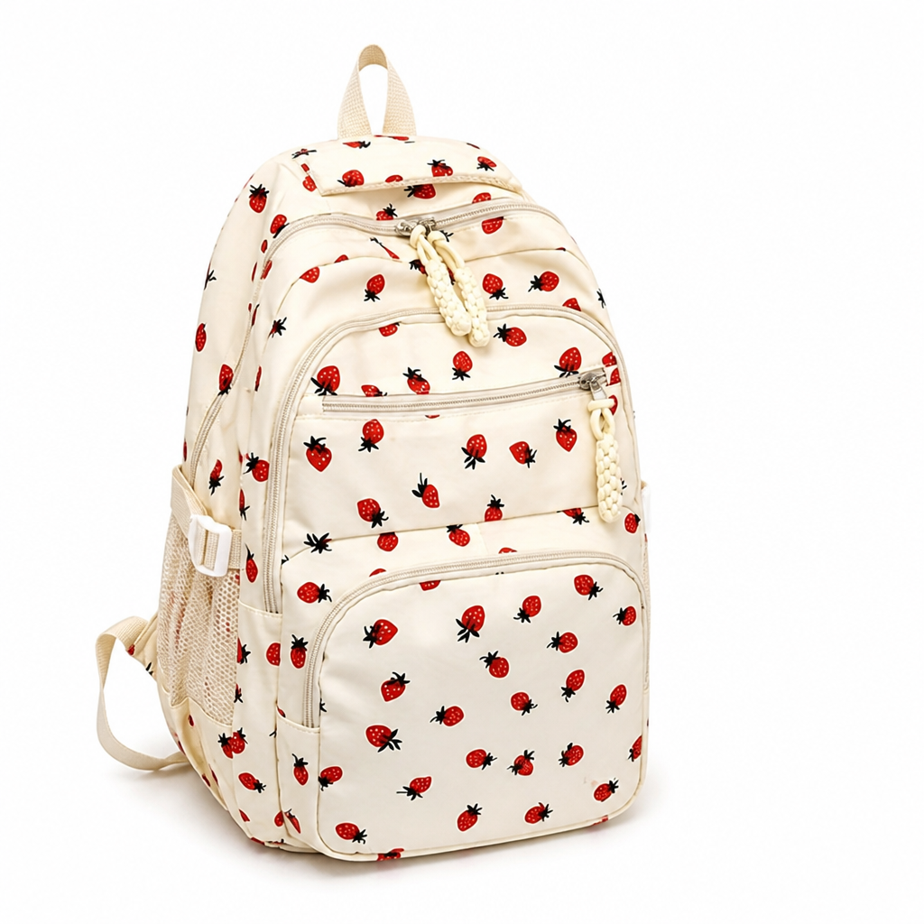 Sac à dos grande capacité imprimé fraise