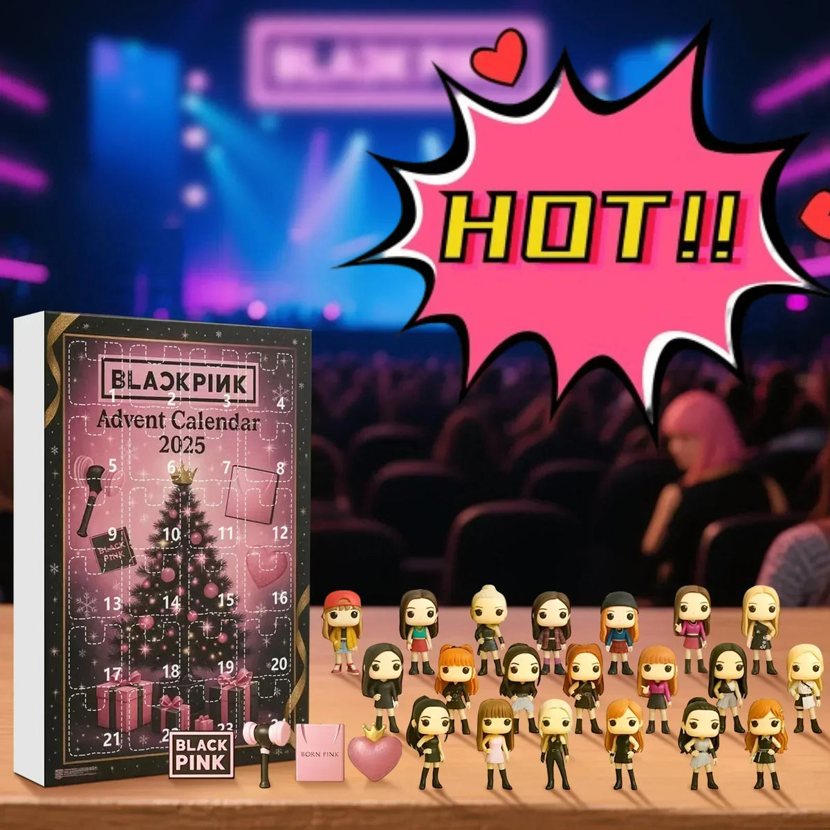 CALENDRIER DE L'AVENT NOIR et ROSE – 24 Jours Pleins de Surprises K-pop pour les Fans