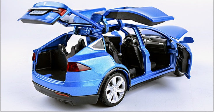 Modèle de voiture Tesla Model X à traction arrière avec fonctionnalités sonores et lumineuses | Jouet à l'échelle 1:32 pour les enfants de 3 à 6 ans