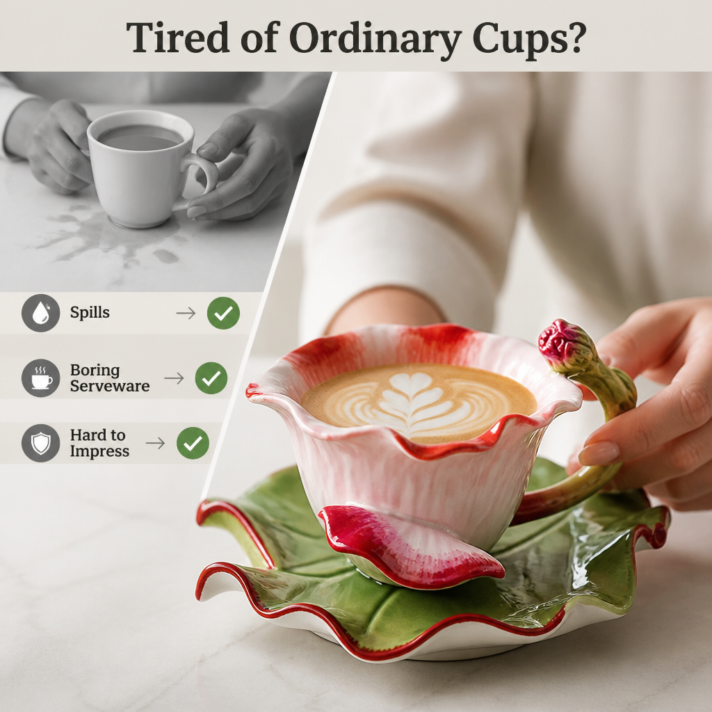 Celestora™ Ensemble de Tasses en Céramique Florales 3D — Élevez Chaque Gorgée en un Rituel Éblouissant