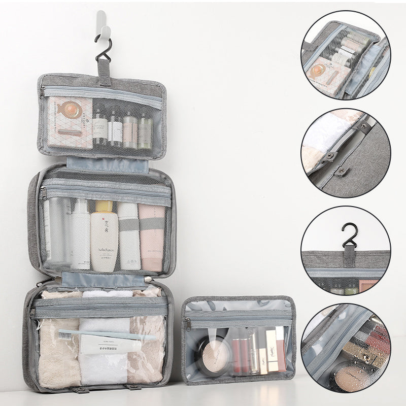 Travelique Organisateur de Voyage pour Cosmétiques | Compact & Résistant à l'eau | Avec 4 Compartiments & Crochet à 360° | Pour Femmes & Hommes