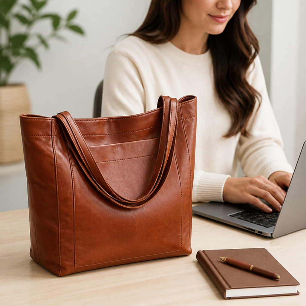Sac fourre-tout structuré en cuir véritable (avec bandoulière détachable)