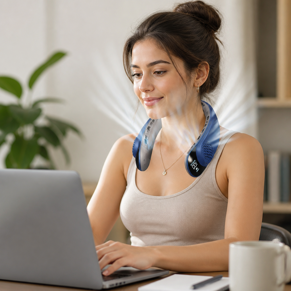 Ventilateur de Cou Rechargeable USB-C à Refroidissement 360°