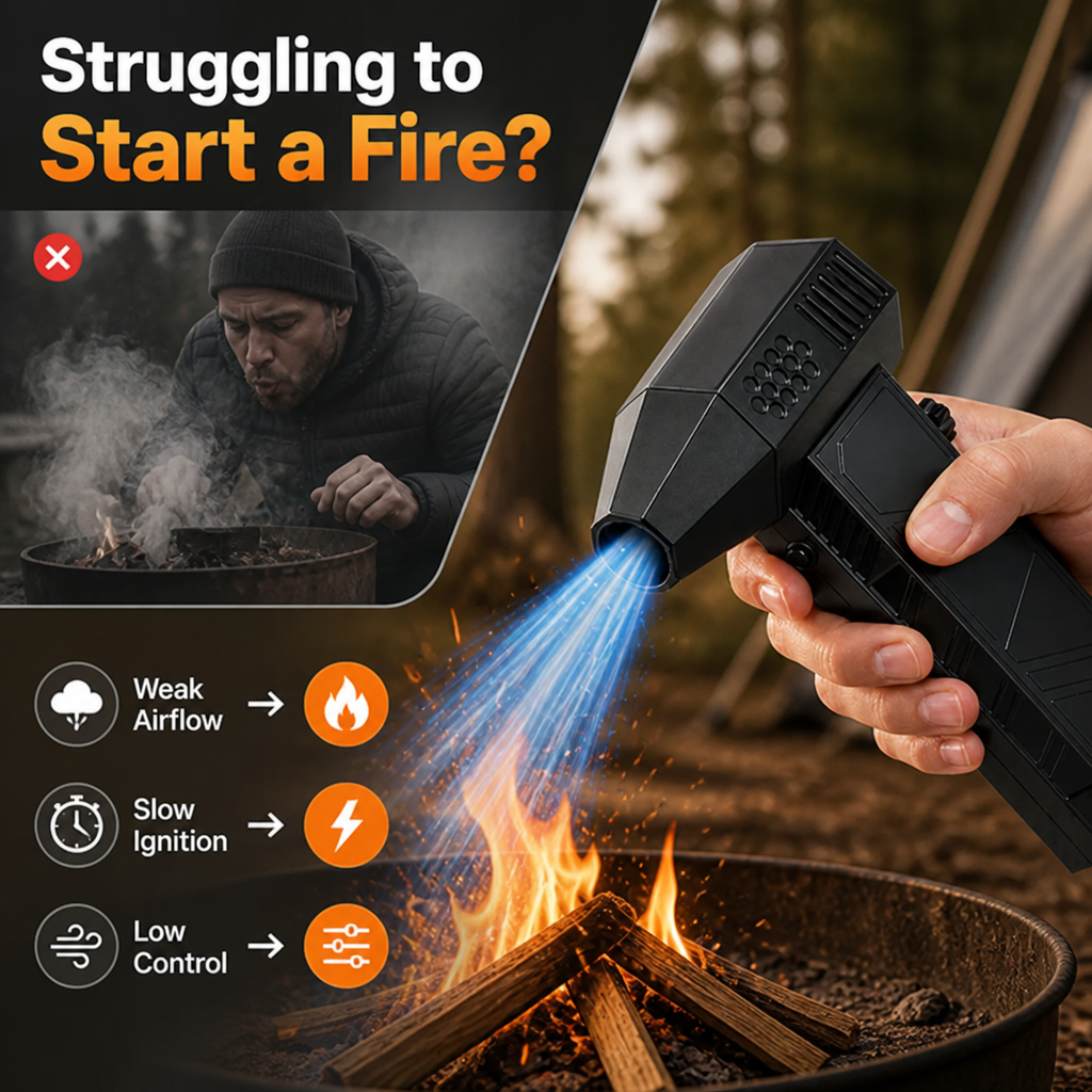 BlazeRush™ Turbo Fire Blower — Enflammez des flammes féroces instantanément et profitez de chaque moment en plein air