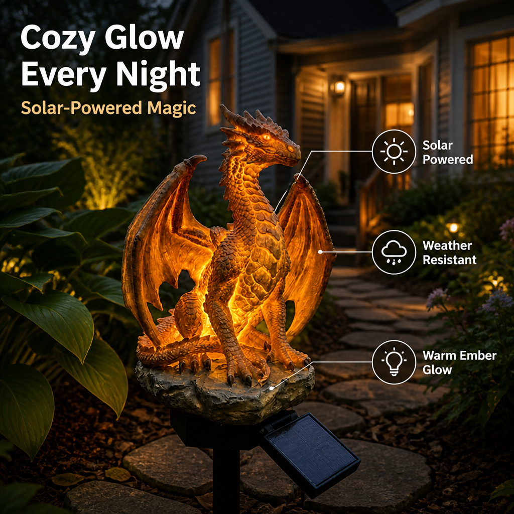 EmberMyst™ Dragon Sentinel — Enflammez vos nuits avec la magie cosy alimentée par le soleil