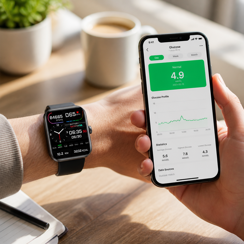 Montre de surveillance de glucose non invasive et sans douleur (batterie de 5 jours)