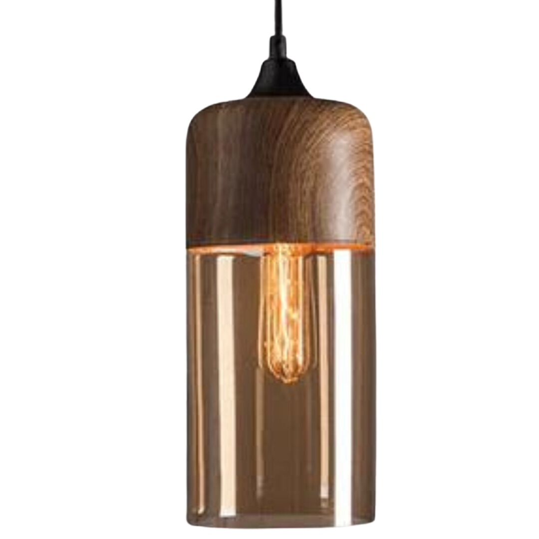 Suspension Scandinave en Verre avec Finition Bois – Éclairage Design Chaud pour Salon & Salle à Manger | Sansoti