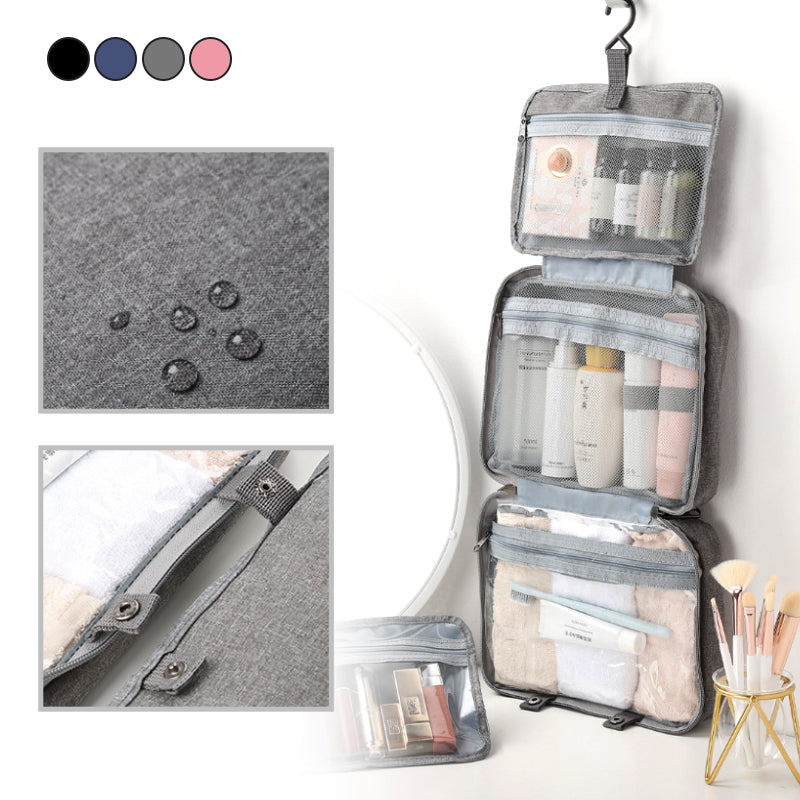 Travelique Organisateur de Voyage pour Cosmétiques | Compact & Résistant à l'eau | Avec 4 Compartiments & Crochet à 360° | Pour Femmes & Hommes