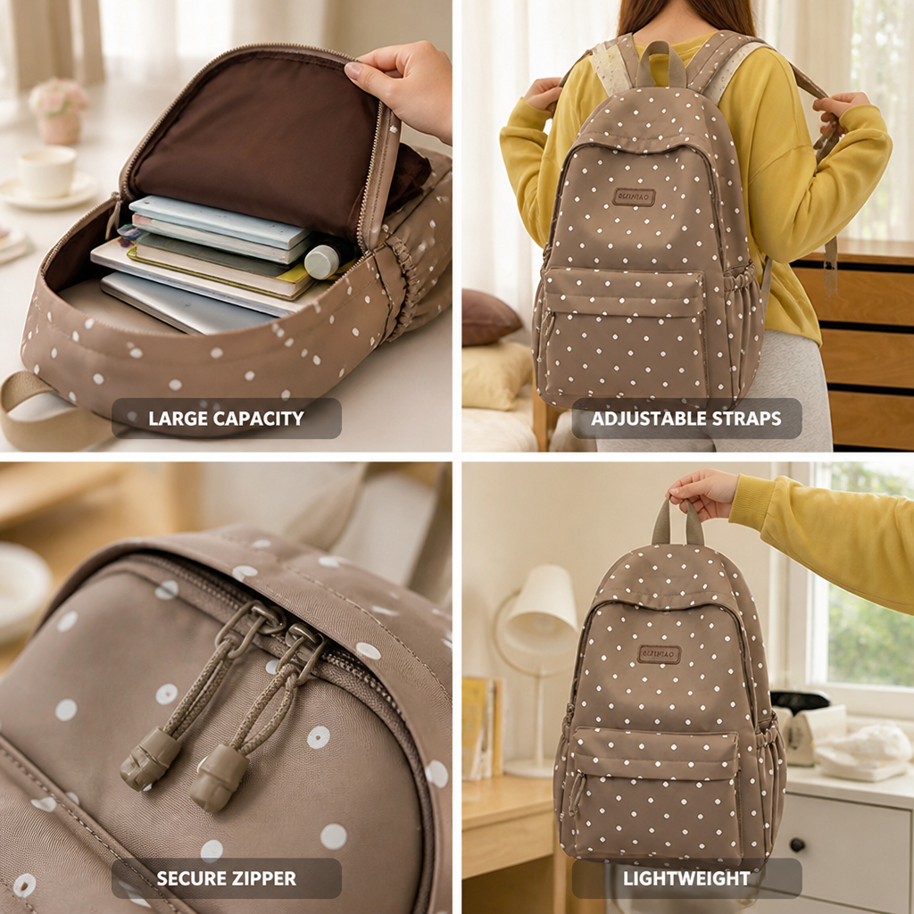 Sac à dos léger à grande capacité à pois