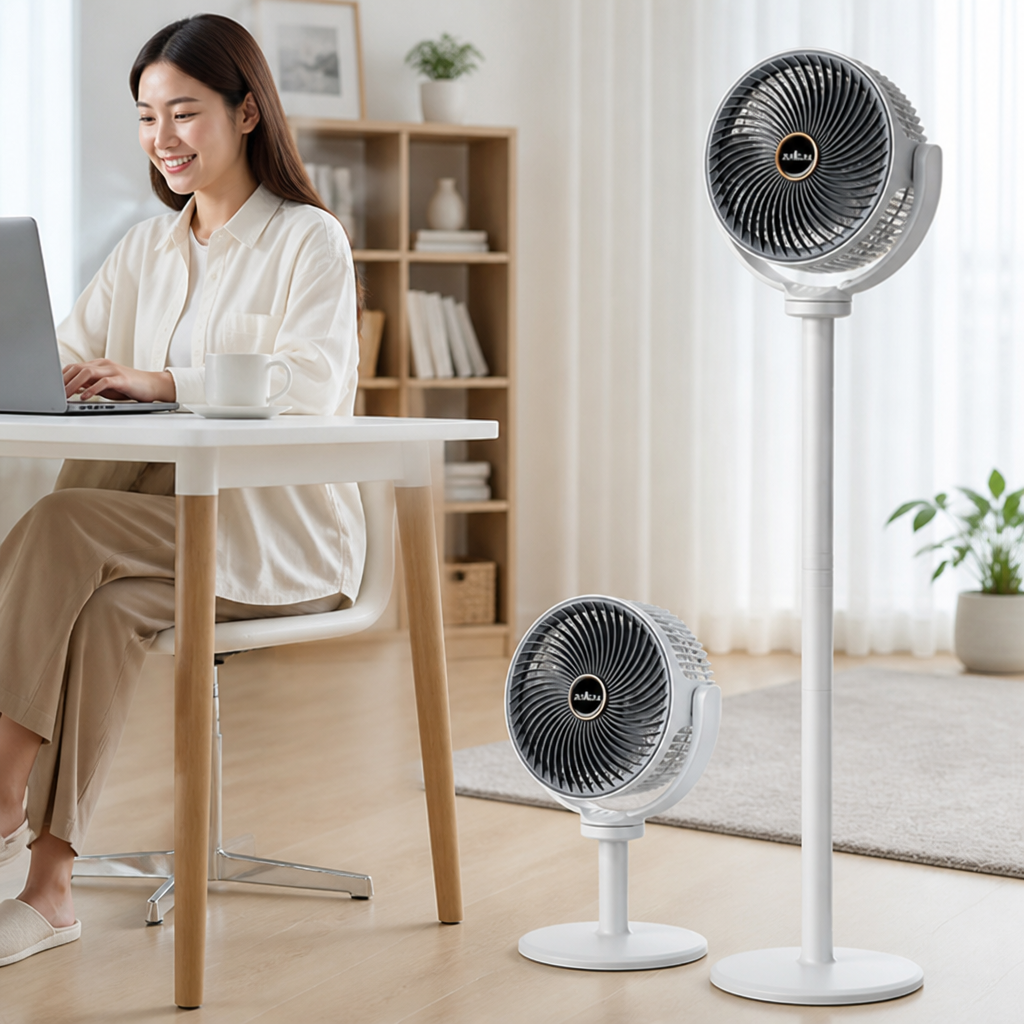 Ventilateur de sol à hauteur réglable à double tête (rechargeable par USB-C)
