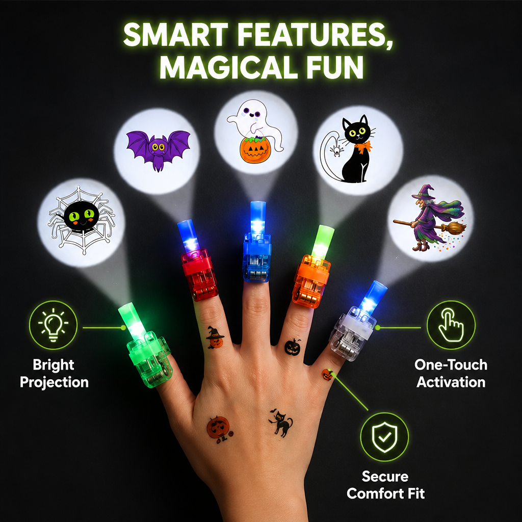BooLuma™ Anneaux de Projecteur pour Doigts — Éveillez l'Émerveillement et la Joie d'Halloween à Chaque Touche (24pcs)